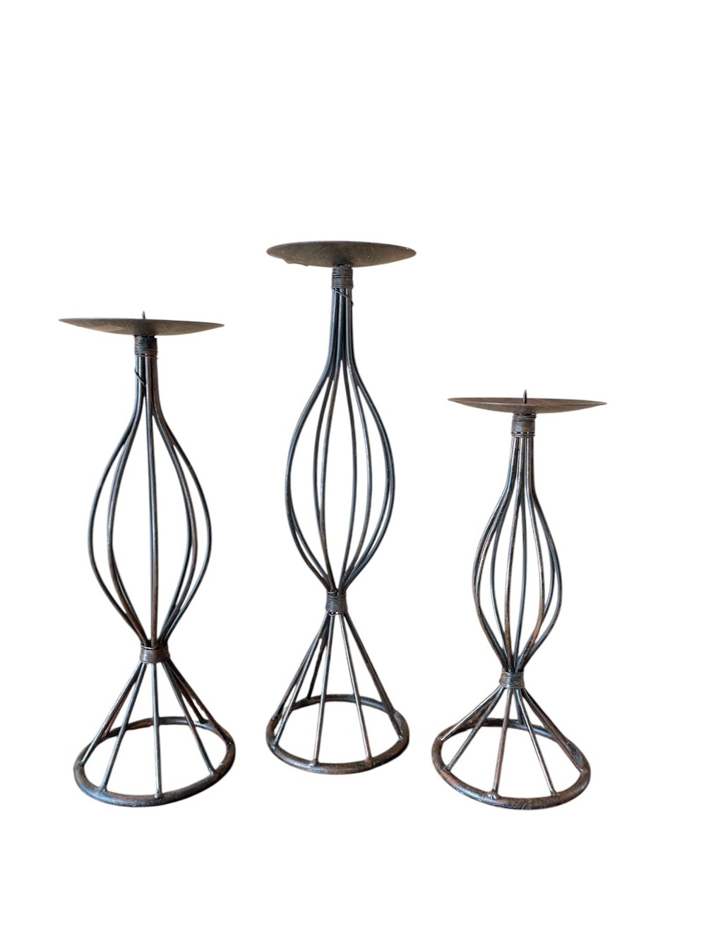 Vintage Metal Wire Candle Holders Set of 3 - Black and Bronze